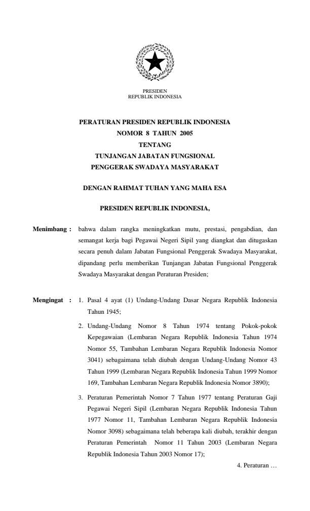 Peraturan Presiden Nomor 8 Tahun 2005