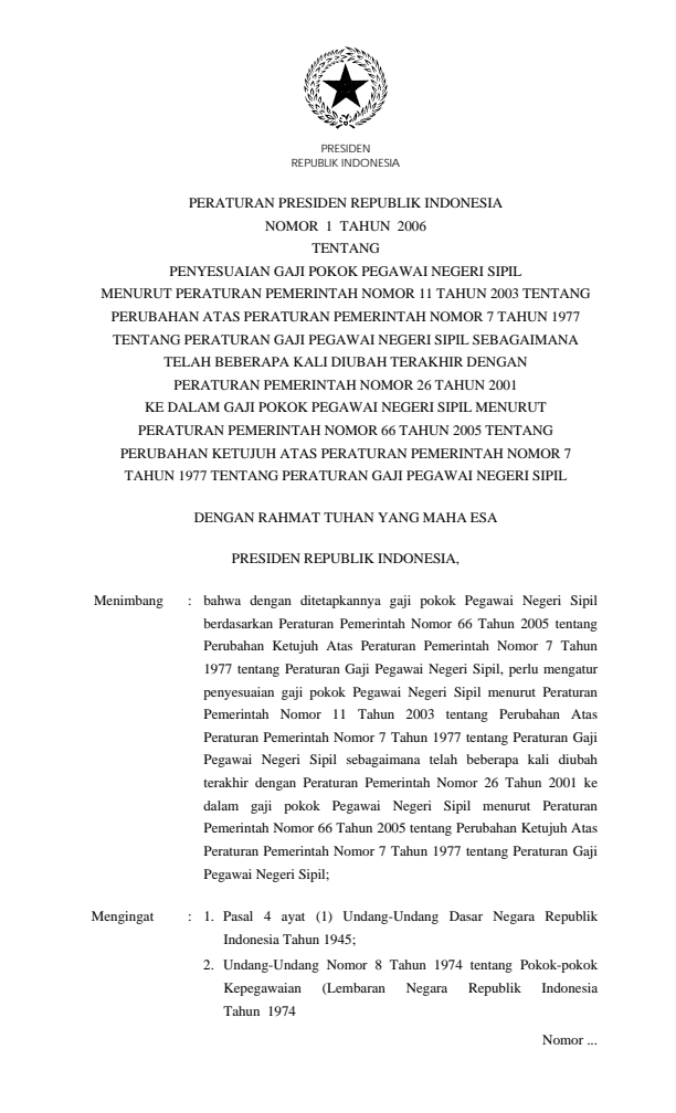 Peraturan Presiden Nomor 1 Tahun 2006