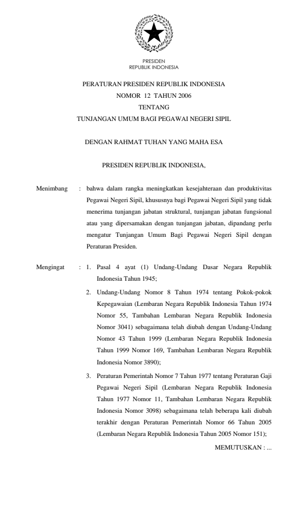 Peraturan Presiden Nomor 12 Tahun 2006