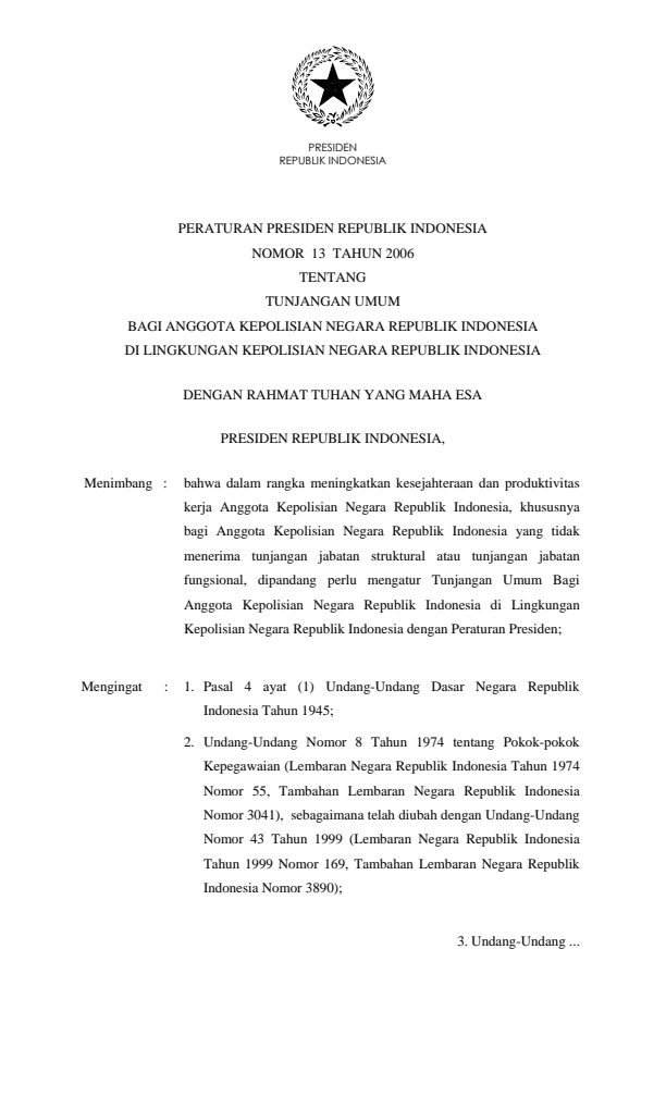 Peraturan Presiden Nomor 13 Tahun 2006