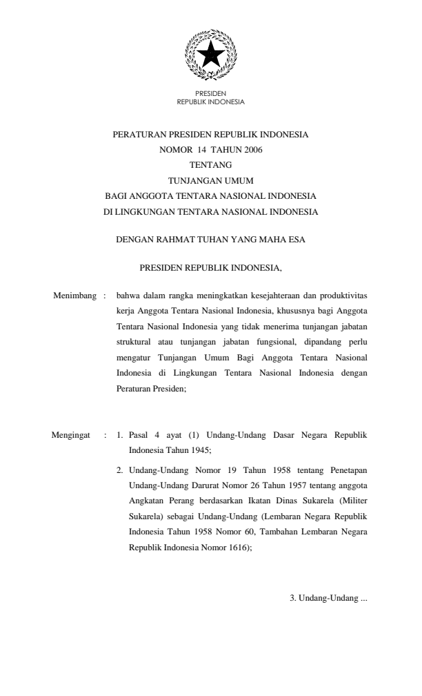 Peraturan Presiden Nomor 14 Tahun 2006