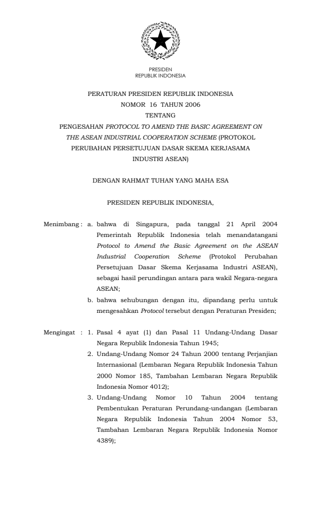 Peraturan Presiden Nomor 16 Tahun 2006