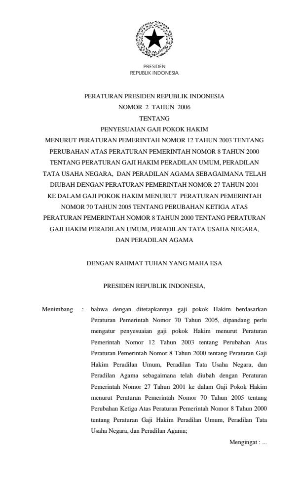 Peraturan Presiden Nomor 2 Tahun 2006