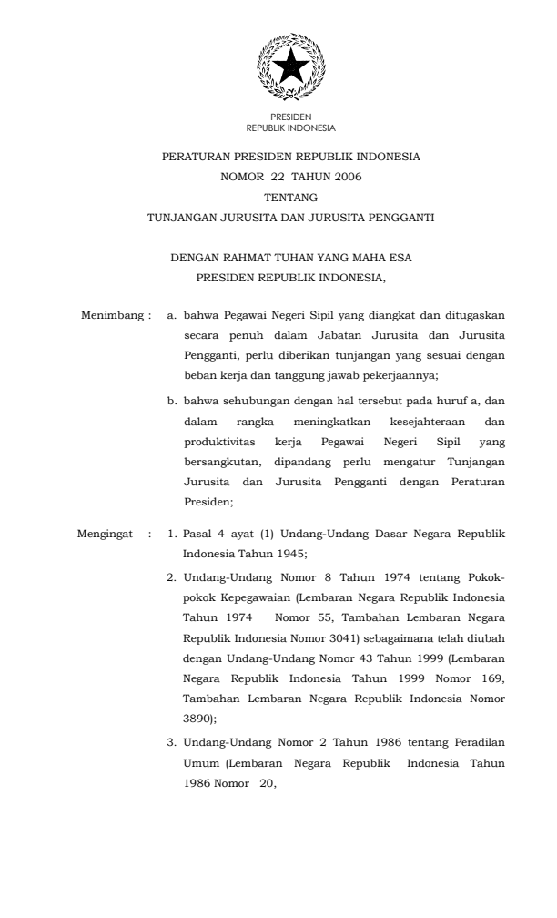 Peraturan Presiden Nomor 22 Tahun 2006