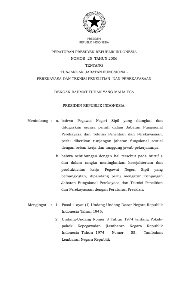 Peraturan Presiden Nomor 25 Tahun 2006