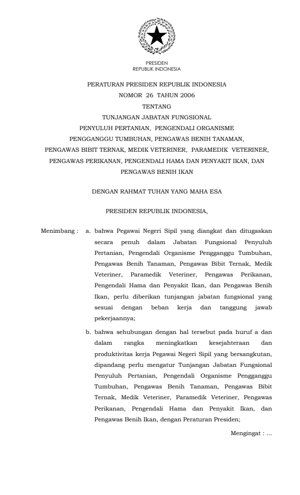 Peraturan Presiden Nomor 26 Tahun 2006