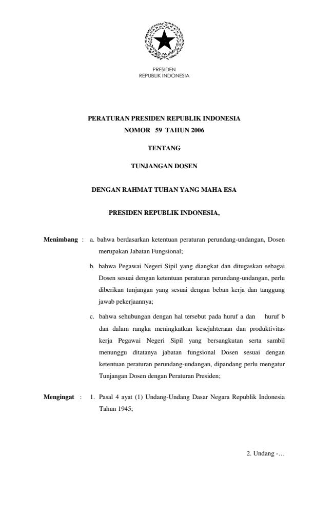 Peraturan Presiden Nomor 59 Tahun 2006