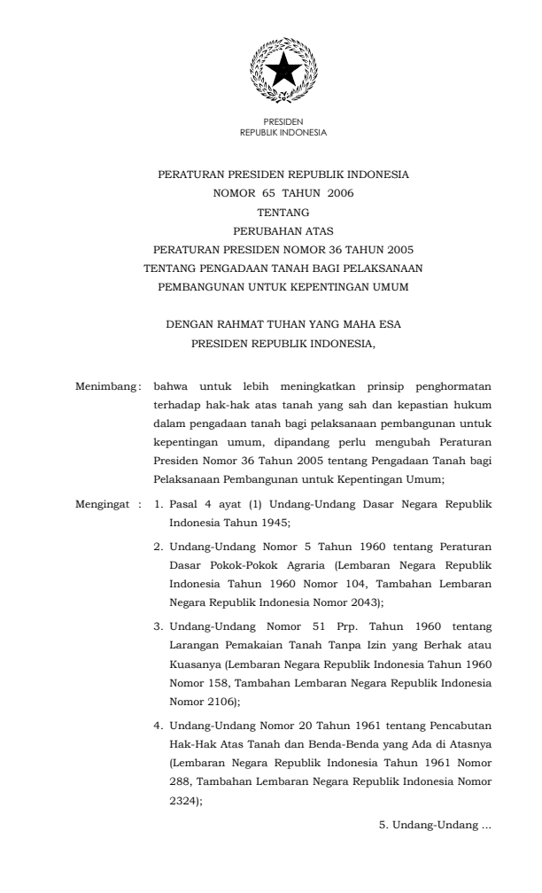 Peraturan Presiden Nomor 65 Tahun 2006