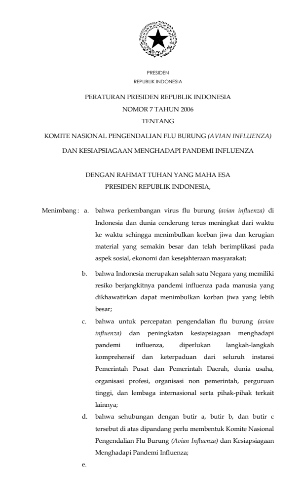 Peraturan Presiden Nomor 7 Tahun 2006