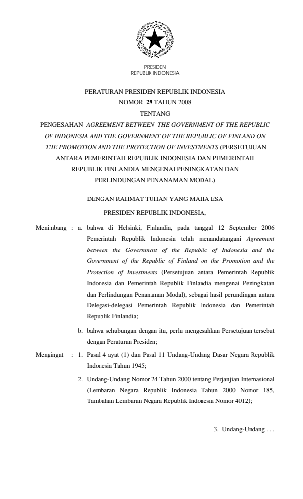 Peraturan Presiden Nomor 29 Tahun 2008