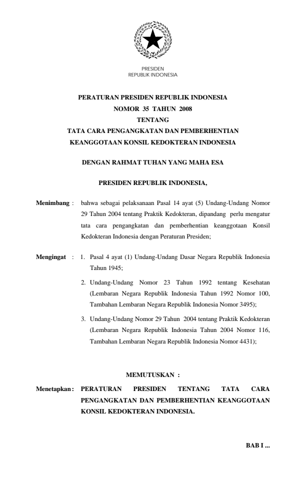 Peraturan Presiden Nomor 35 Tahun 2008