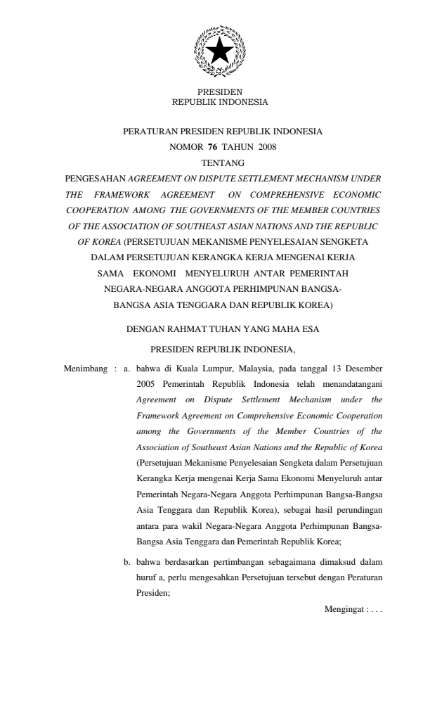 Peraturan Presiden Nomor 76 Tahun 2008