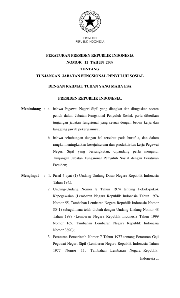 Peraturan Presiden Nomor 11 Tahun 2009