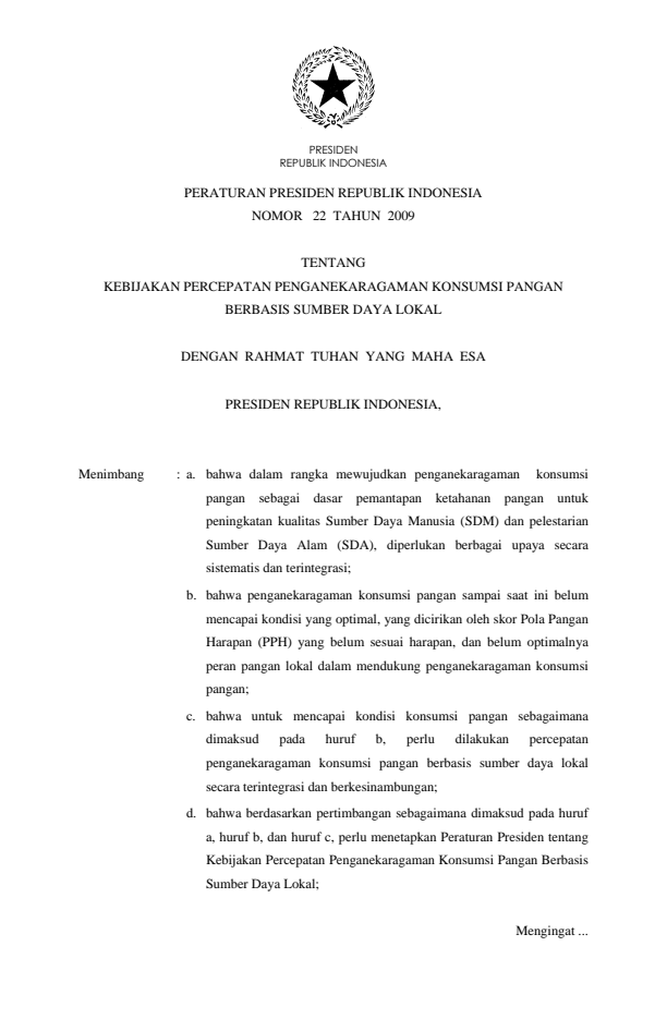 Peraturan Presiden Nomor 22 Tahun 2009