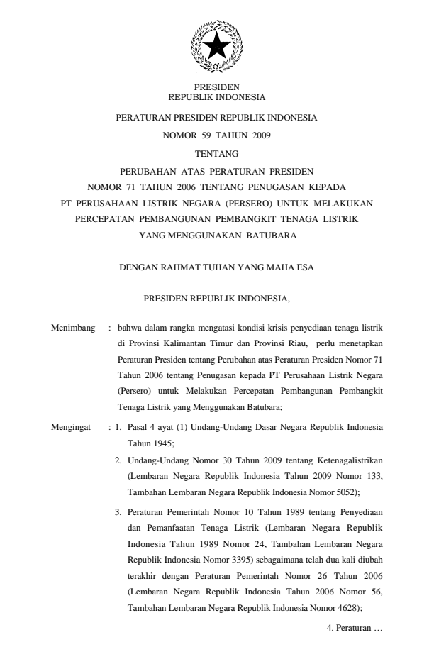 Peraturan Presiden Nomor 59 Tahun 2009