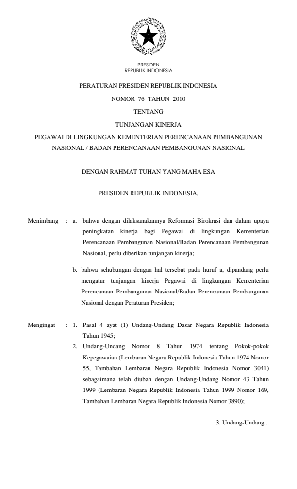 Peraturan Presiden Nomor 76 Tahun 2010