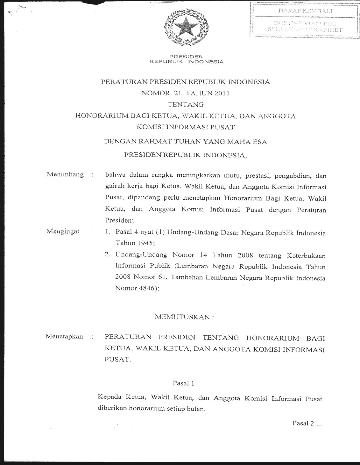 Peraturan Presiden Nomor 21 Tahun 2011