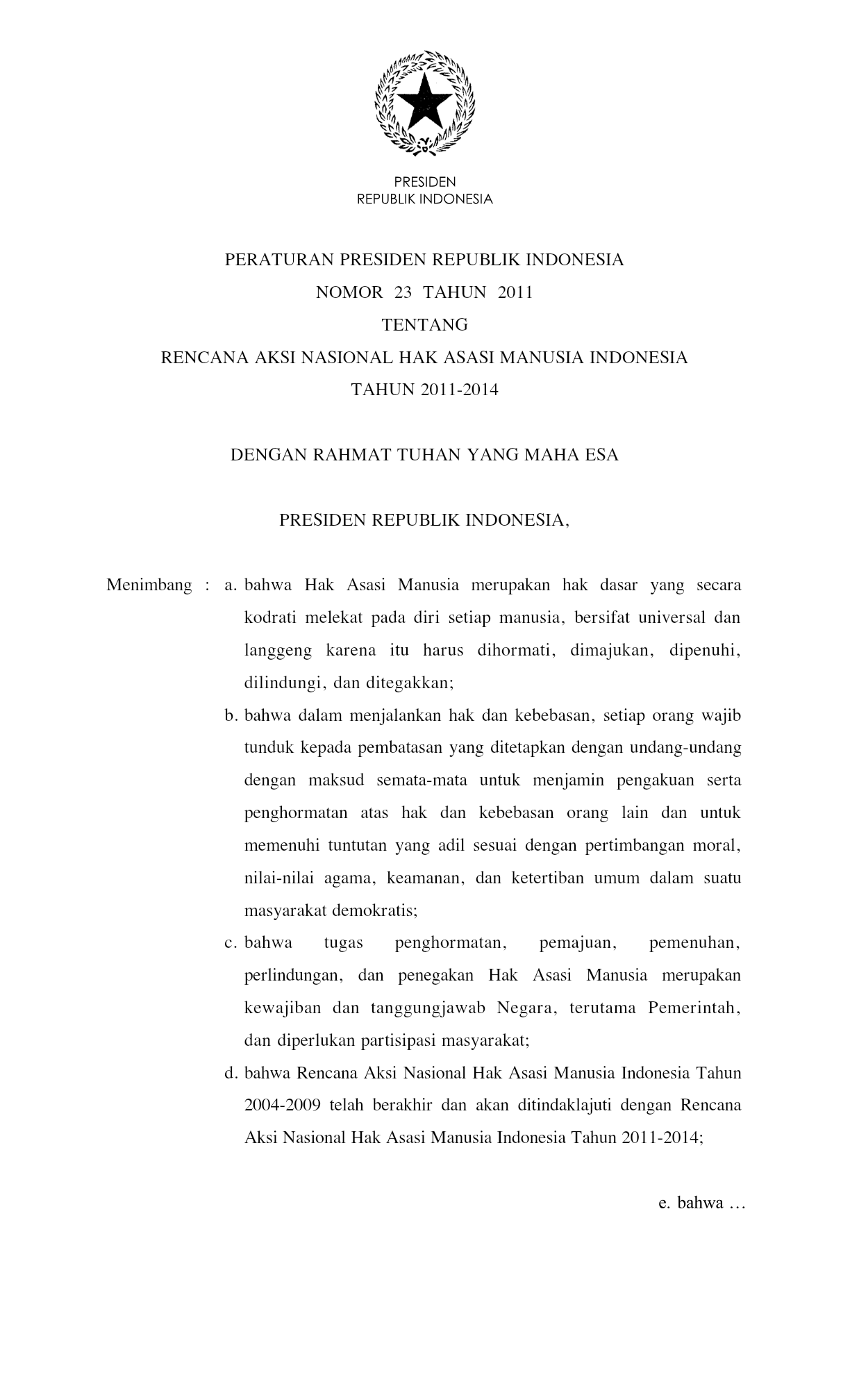 Peraturan Presiden Nomor 23 Tahun 2011