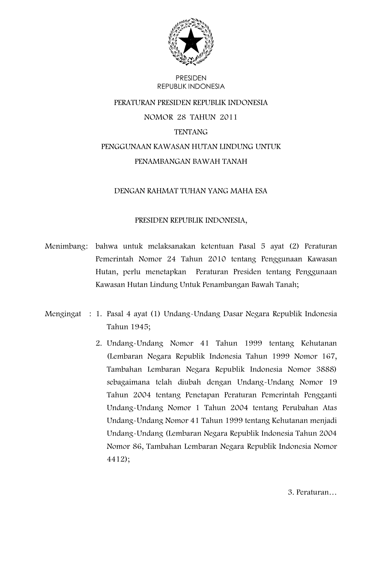 Peraturan Presiden Nomor 28 Tahun 2011