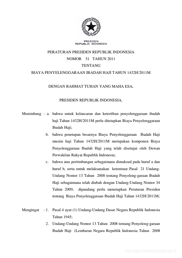 Peraturan Presiden Nomor 51 Tahun 2011