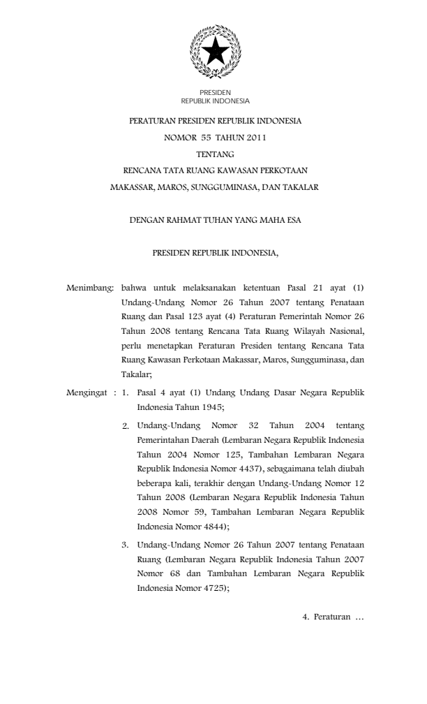 Peraturan Presiden Nomor 55 Tahun 2011