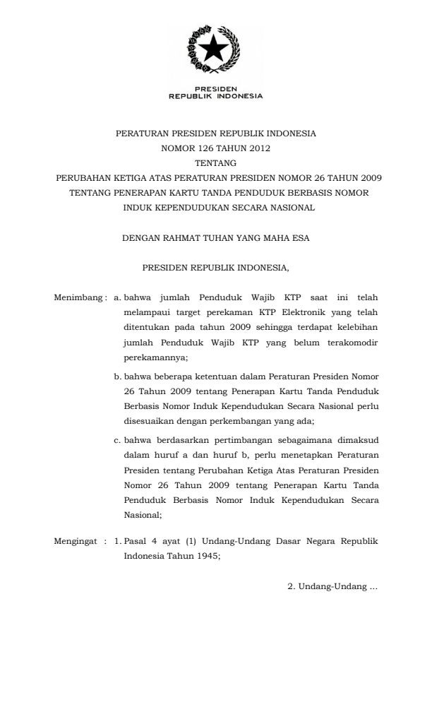 Peraturan Presiden Nomor 126 Tahun 2012