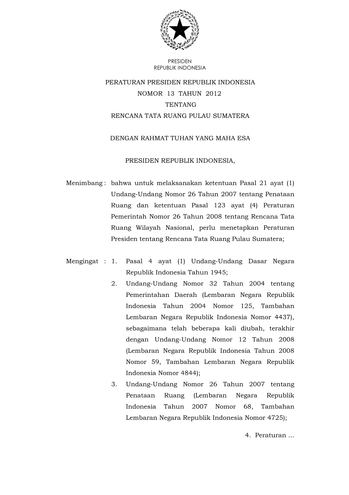 Peraturan Presiden Nomor 13 Tahun 2012