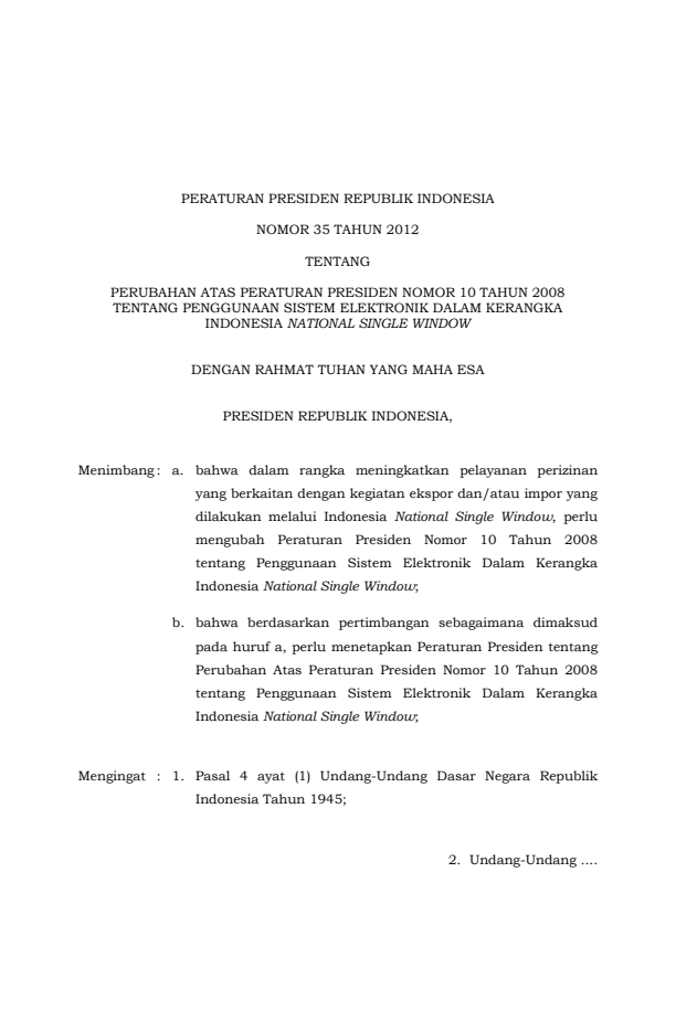 Peraturan Presiden Nomor 35 Tahun 2012