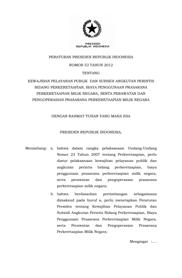 Peraturan Presiden Nomor 53 Tahun 2012