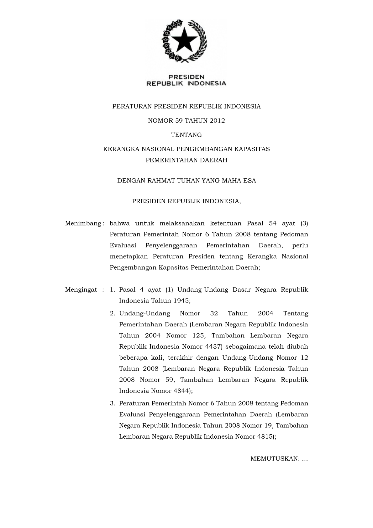 Peraturan Presiden Nomor 59 Tahun 2012