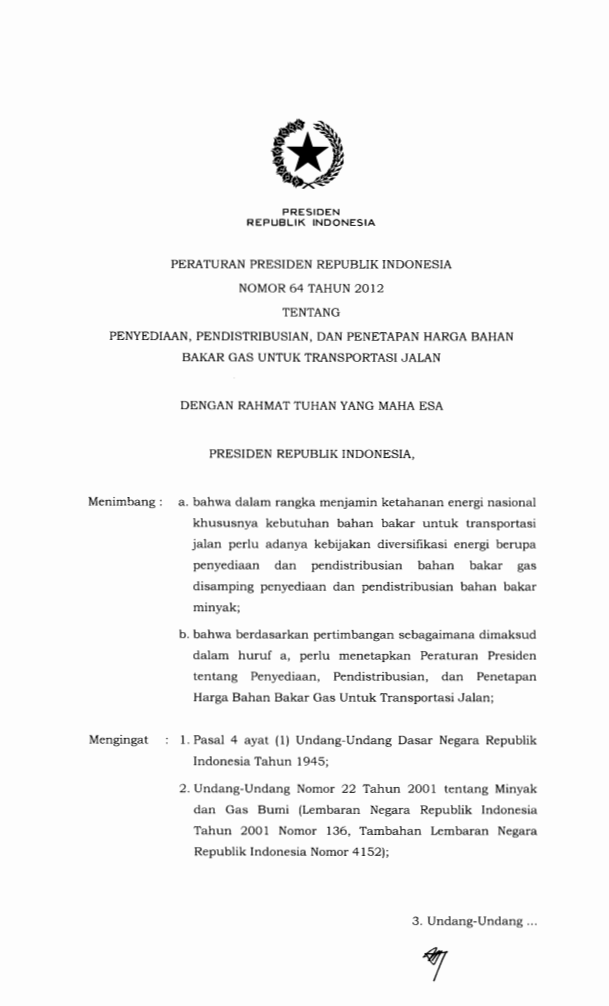 Peraturan Presiden Nomor 64 Tahun 2012