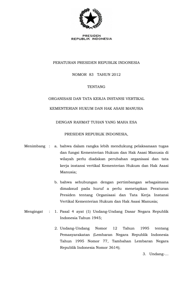 Peraturan Presiden Nomor 83 Tahun 2012