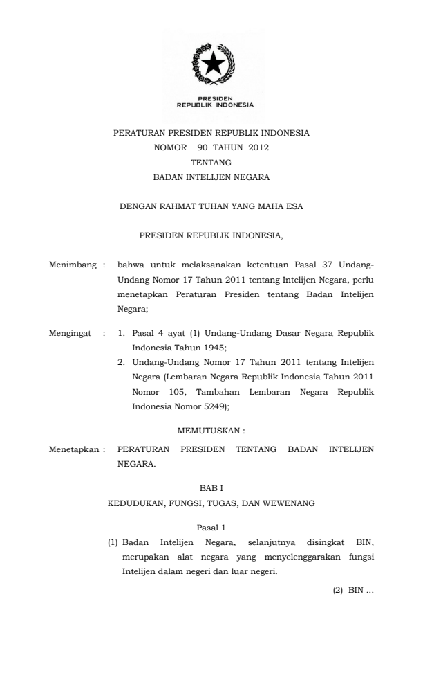 Peraturan Presiden Nomor 90 Tahun 2012