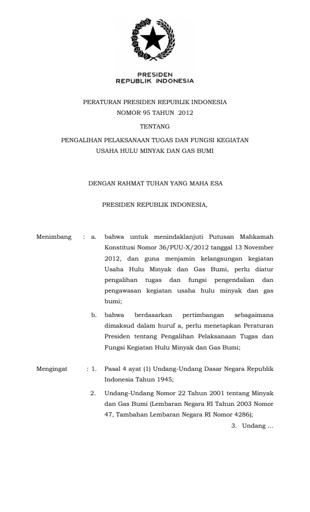 Peraturan Presiden Nomor 95 Tahun 2012