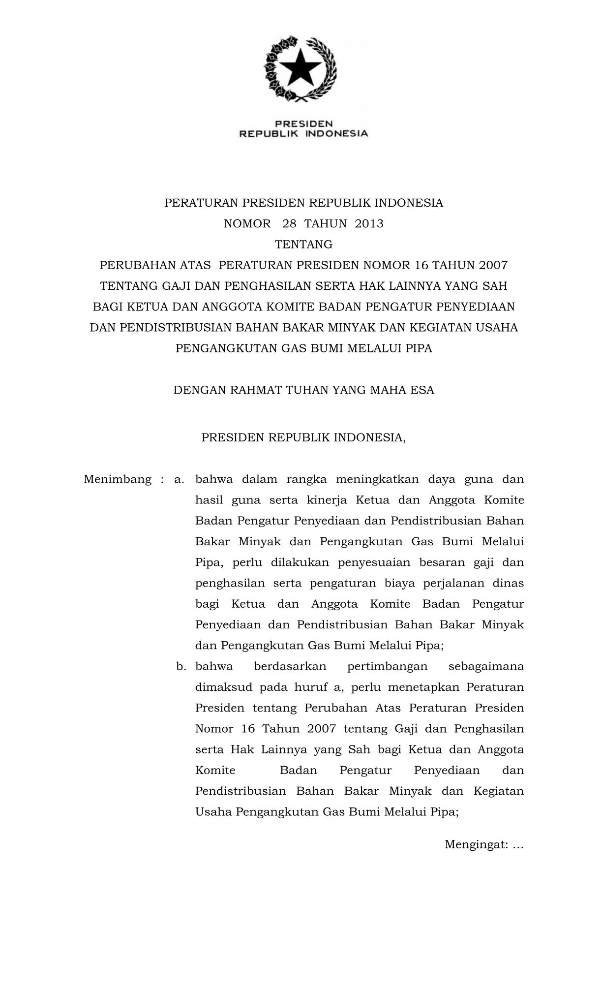 Peraturan Presiden Nomor 28 Tahun 2013