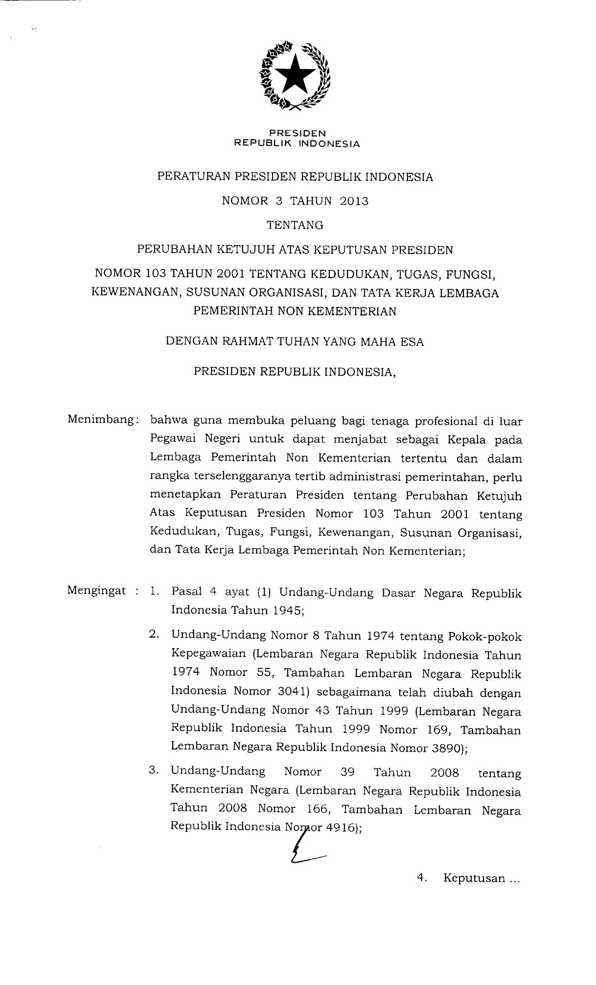 Peraturan Presiden Nomor 3 Tahun 2013