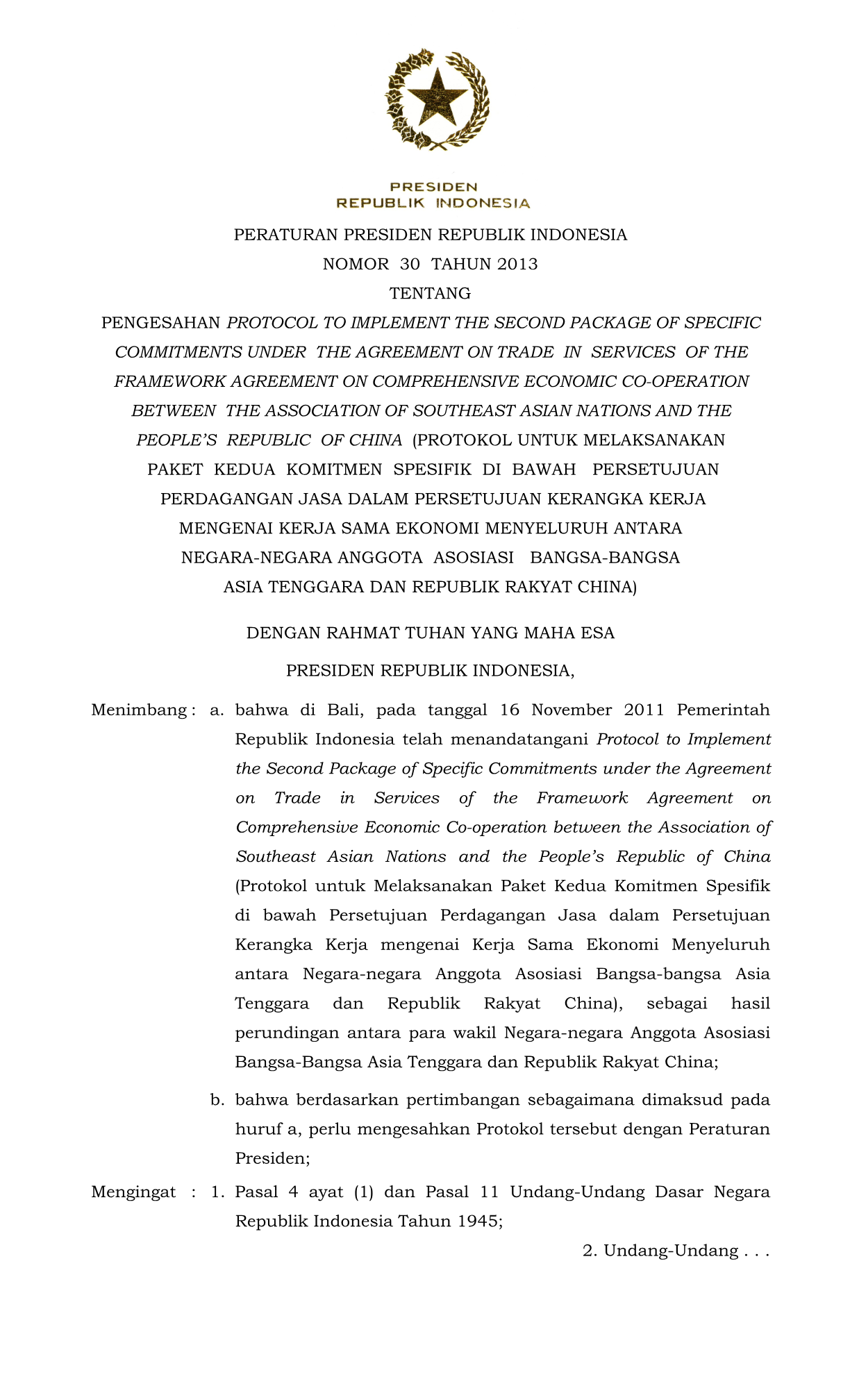 Peraturan Presiden Nomor 30 Tahun 2013