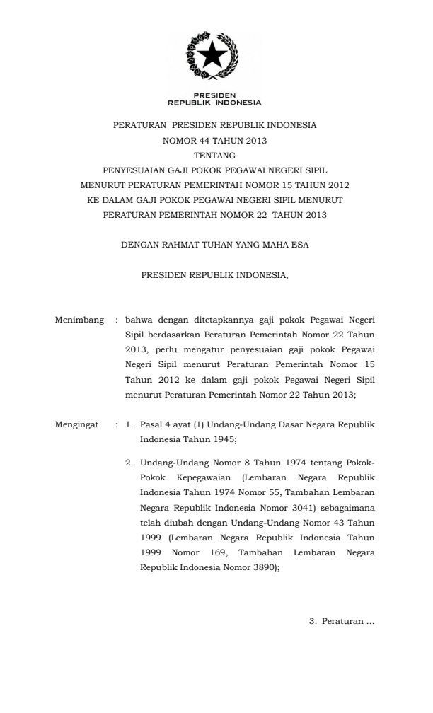 Peraturan Presiden Nomor 44 Tahun 2013