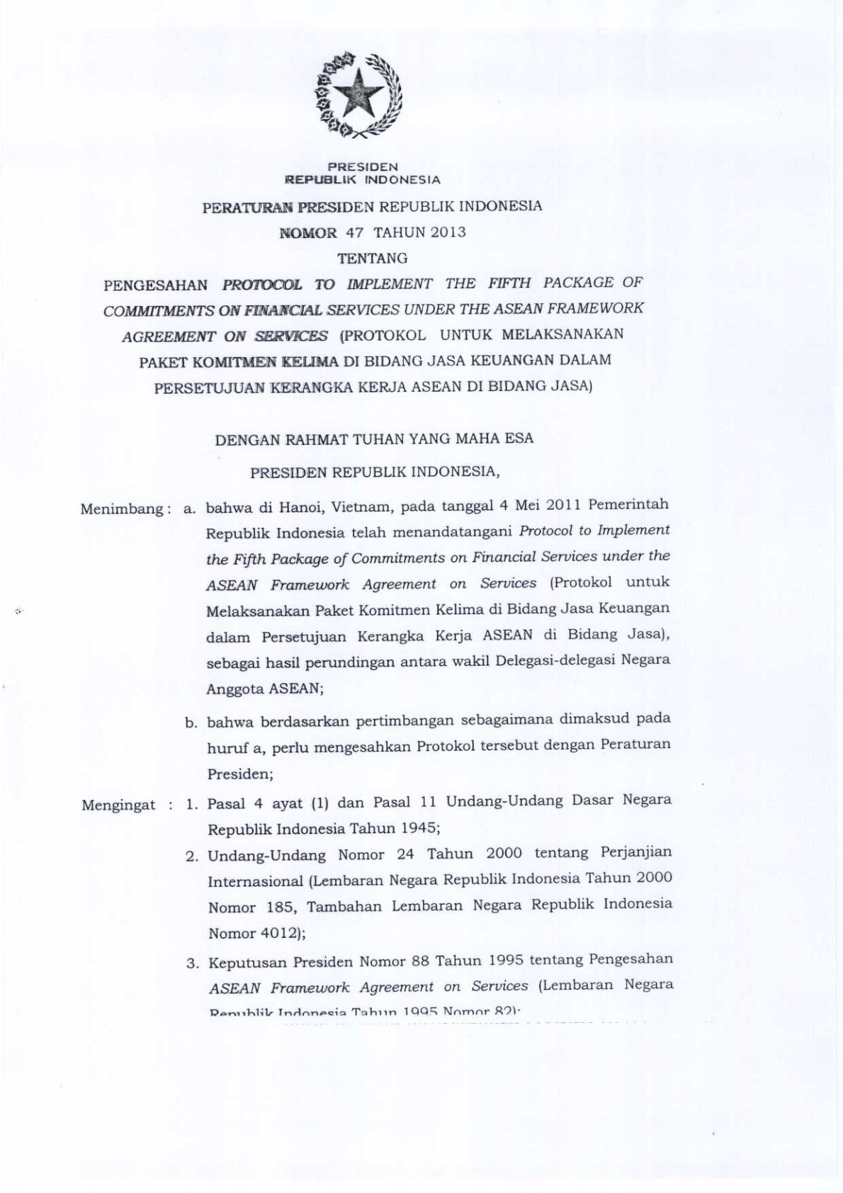 Peraturan Presiden Nomor 47 Tahun 2013