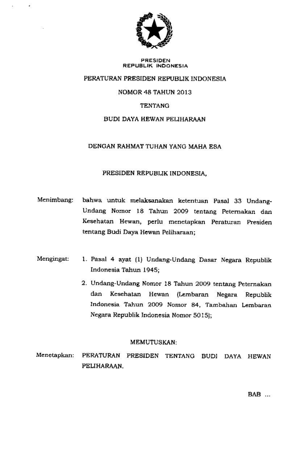 Peraturan Presiden Nomor 48 Tahun 2013