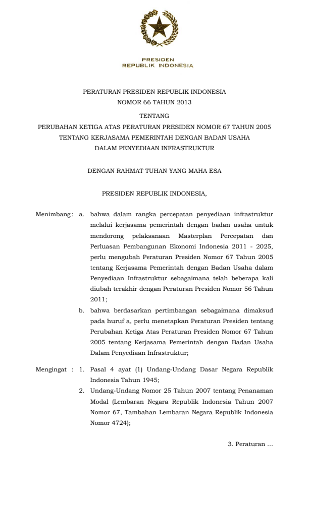 Peraturan Presiden Nomor 66 Tahun 2013