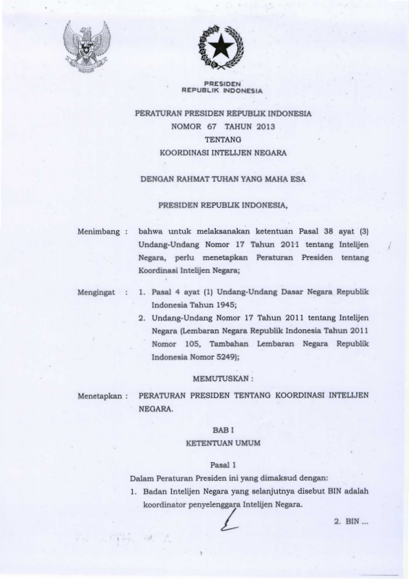 Peraturan Presiden Nomor 67 Tahun 2013