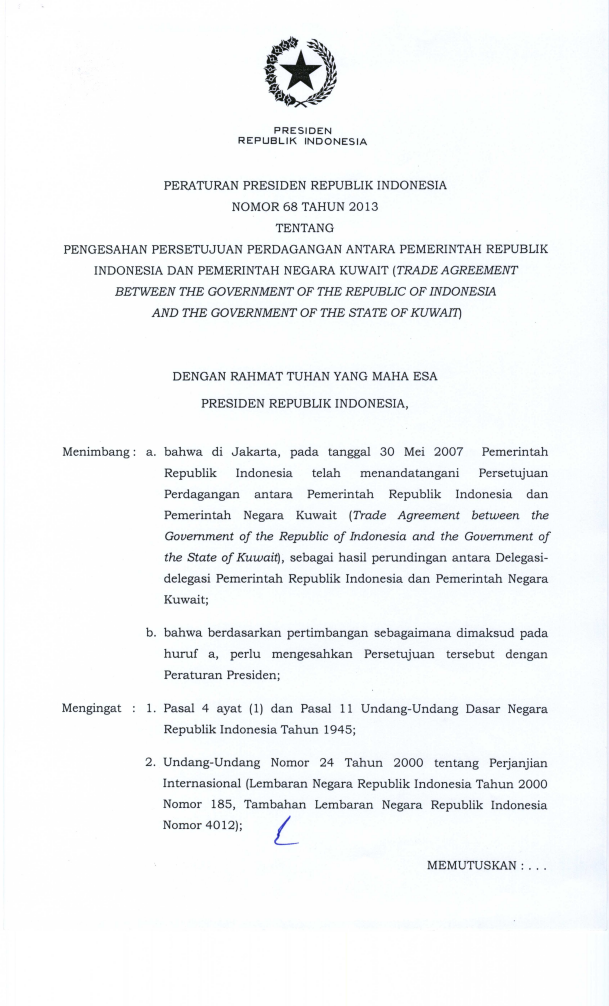 Peraturan Presiden Nomor 68 Tahun 2013