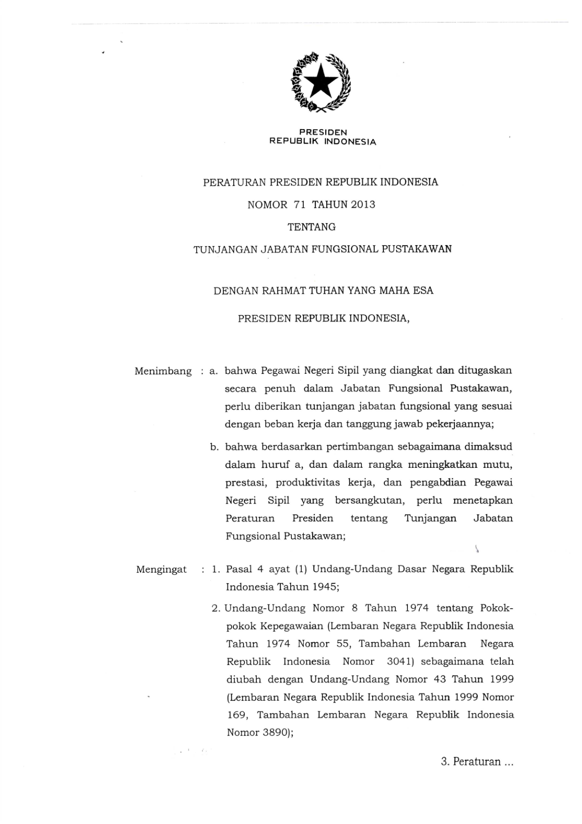 Peraturan Presiden Nomor 71 Tahun 2013
