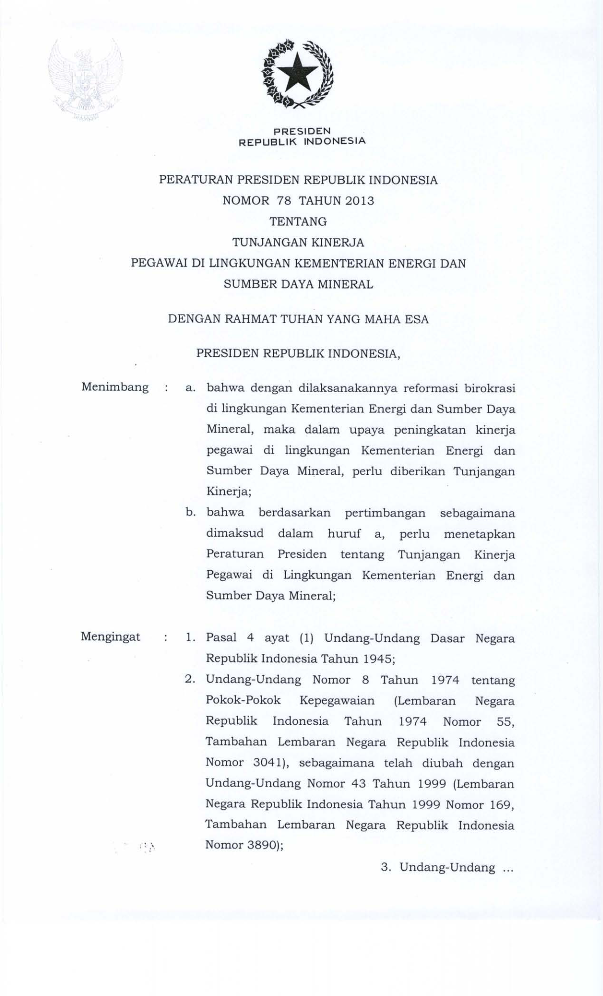 Peraturan Presiden Nomor 78 Tahun 2013