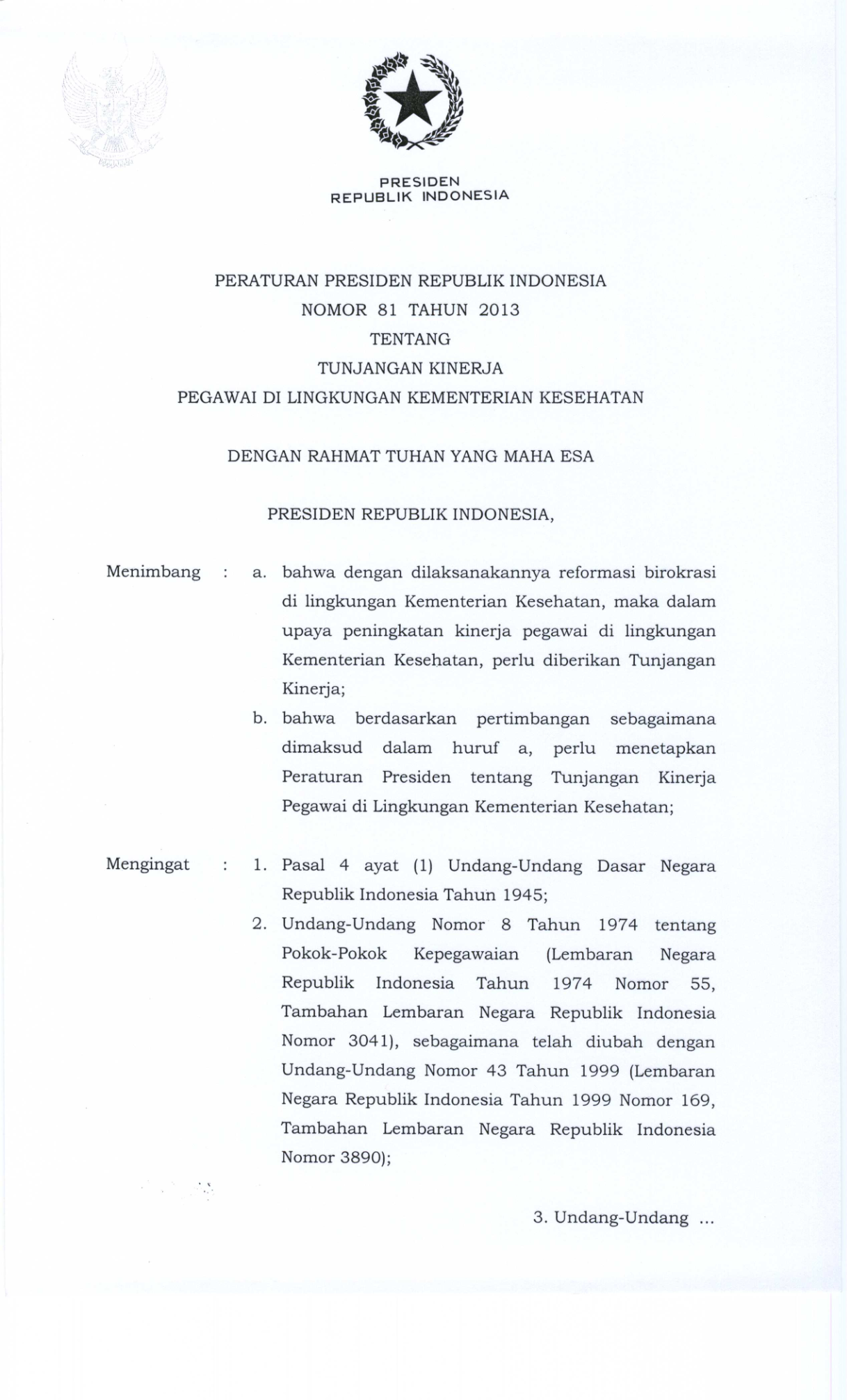 Peraturan Presiden Nomor 81 Tahun 2013