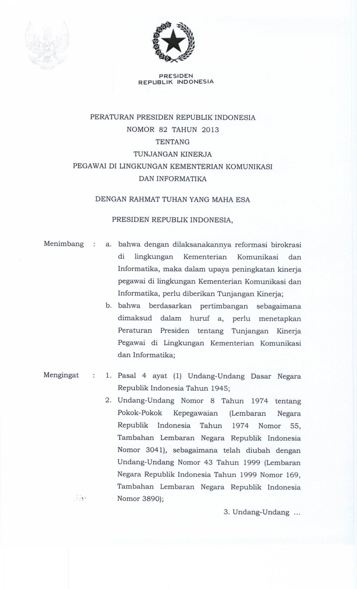 Peraturan Presiden Nomor 82 Tahun 2013
