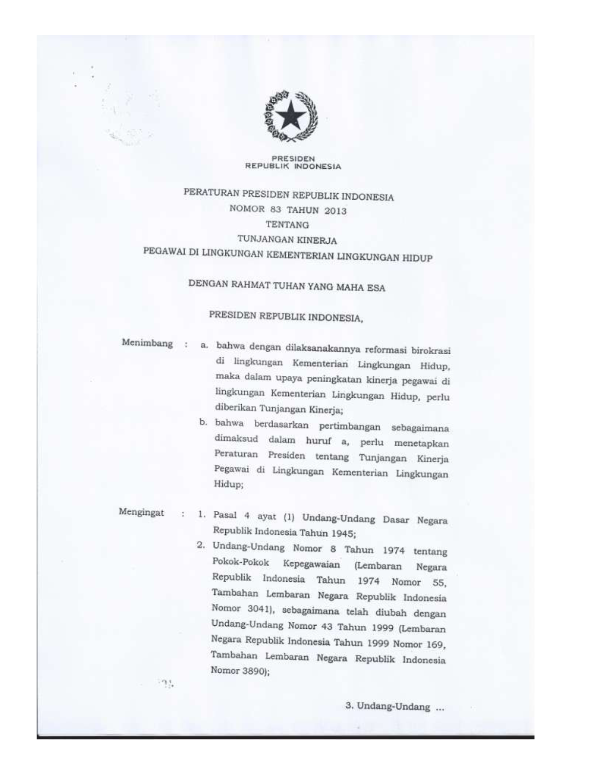 Peraturan Presiden Nomor 83 Tahun 2013