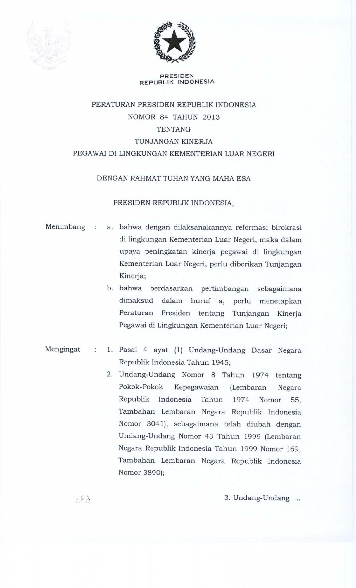 Peraturan Presiden Nomor 84 Tahun 2013