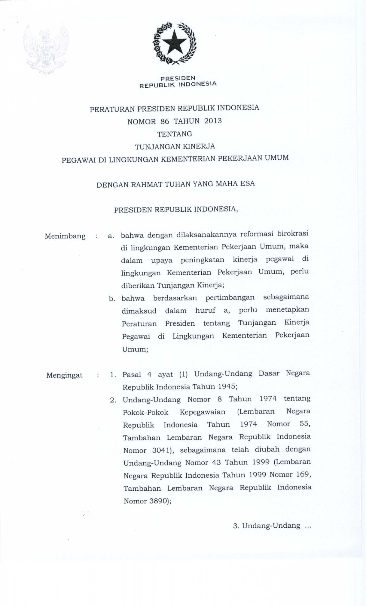 Peraturan Presiden Nomor 86 Tahun 2013